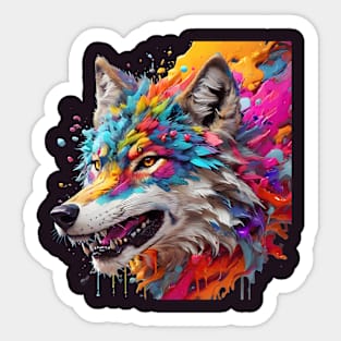 Colourful wolf head splash art Sticker